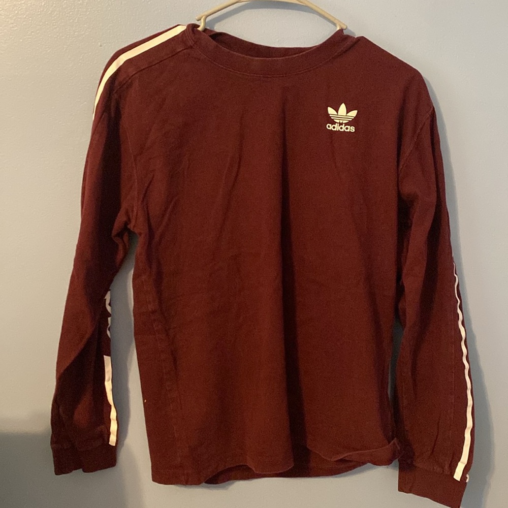 Burgundy Adidas Long Sleeve Shirt.